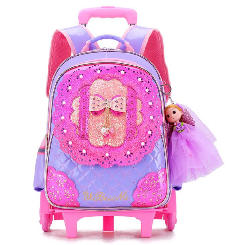 Szkolny plecak na kółkach dla dziewczynek PU skórzany torba do szkoły podstawowej z kółkami dzieci szkolny plecak na kółkach szkolny plecak na kółkach koszyk