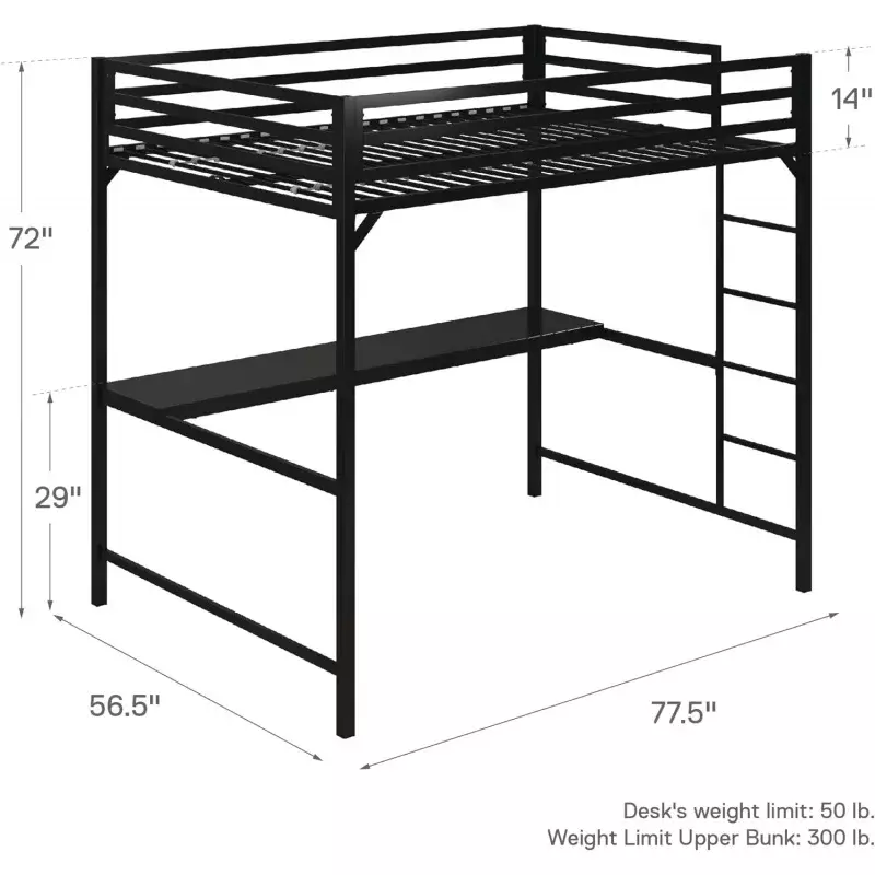 DHP Miles-cama completa de Metal para Loft con escritorio, color negro