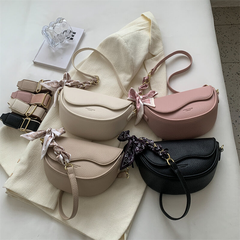LEFTSIDE Ribbons Design Small Crossbody Bags for Women 2024 Korean Fashion PU Leather Shoulder Bag Lady Underarm Bags Handbags