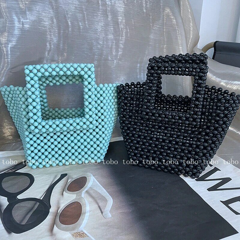 Индивидуальные Новые сумочки с жемчугом, женские сумки, дизайнерские женские сумки ручной работы с бисером, женский новый тканый кошелек-ведро для женщин