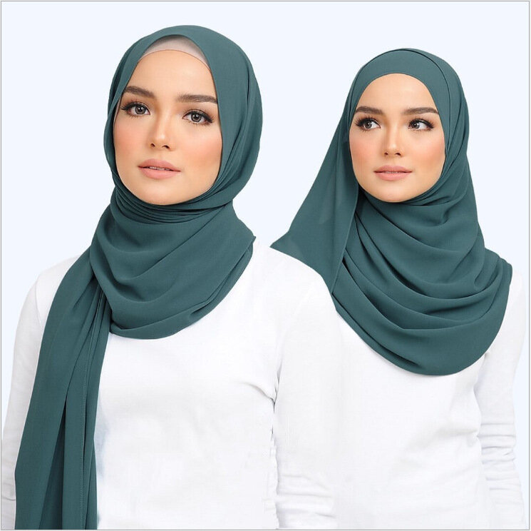 Foulard Hijab Musulman en Mousseline de Soie pour Femme, Châles Ronds Solides, Bandeau de Sauna, Enveloppe de Sauna, Hijabs