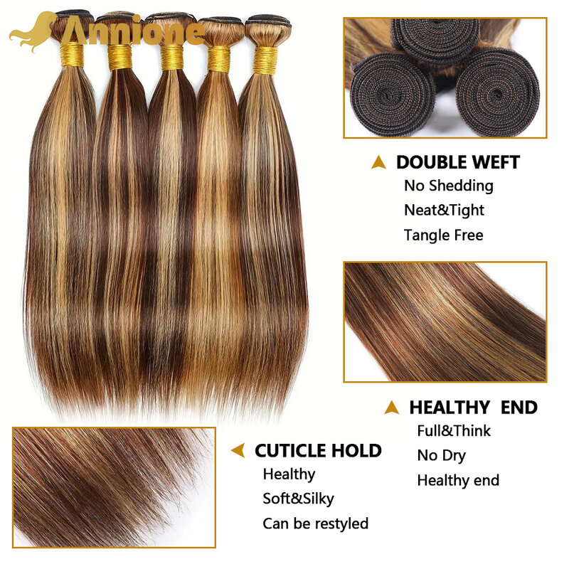 12A Highlight Straight Bundles Human Hair Bundles P4/27 Colored Ombre Honey Blonde Bundles Brazilian Hair Extensions Form Women
