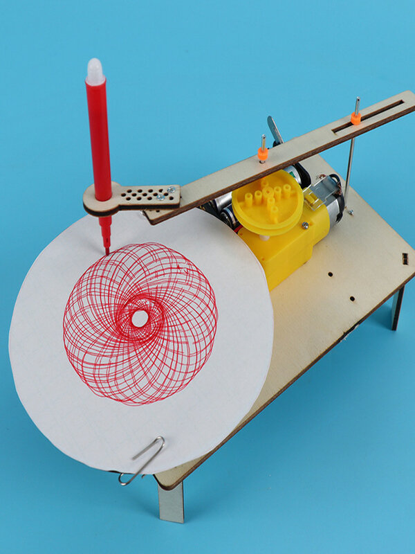 DIY Kids Creative Assembled Wooden Electric Plotter Kit Model Automatic Painting Drawing Robot Science Physics Experiment Toy