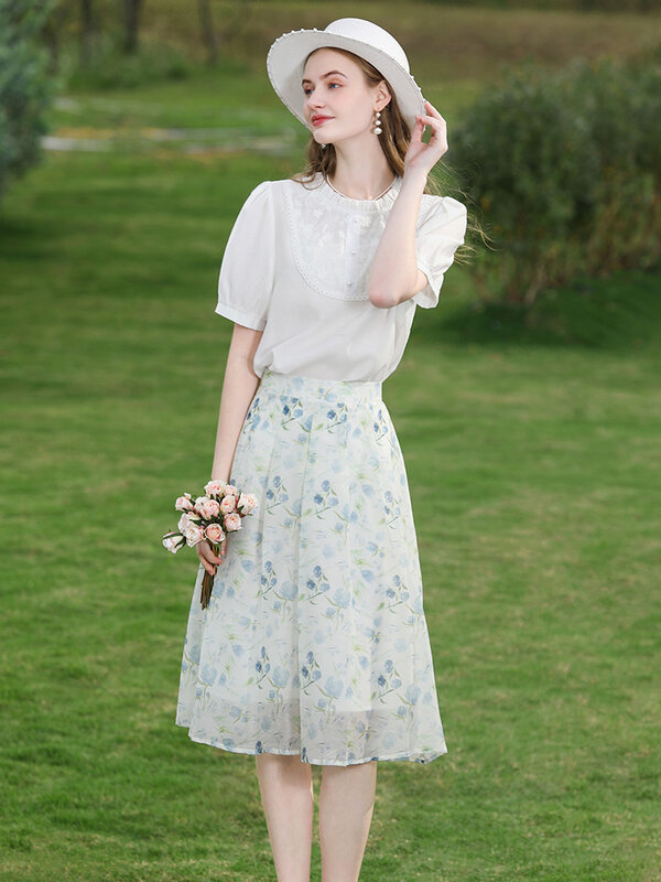 Женская юбка-трапеция с цветочным рисунком, лето 2024