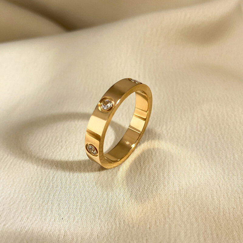 Anel de amor de cor de ouro rosa de aço inoxidável na moda para mulheres par de zircão brilhante anéis de jóias presente de casamento