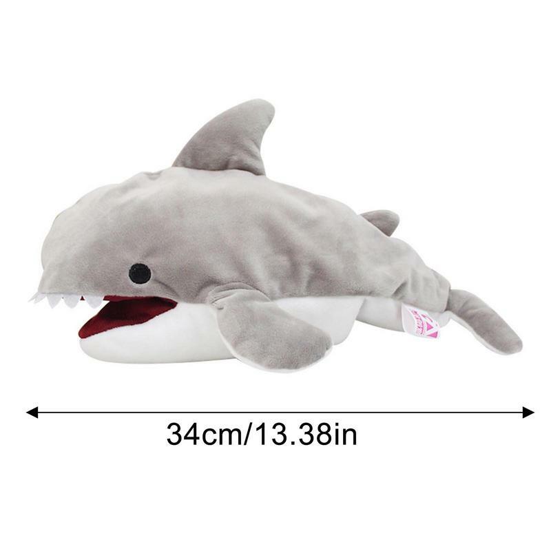 Fantoche de tubarão recheado, brinquedo macio do luxuoso, mão multifuncional, animal do oceano, 34cm