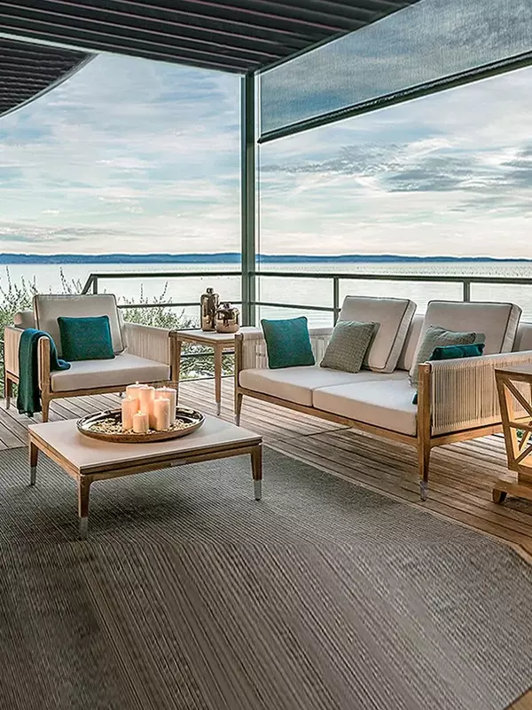 Sofá tejido de ratán de teca de madera maciza personalizado para exteriores, mesa de centro para una sola persona, jardín de estilo chino, patio