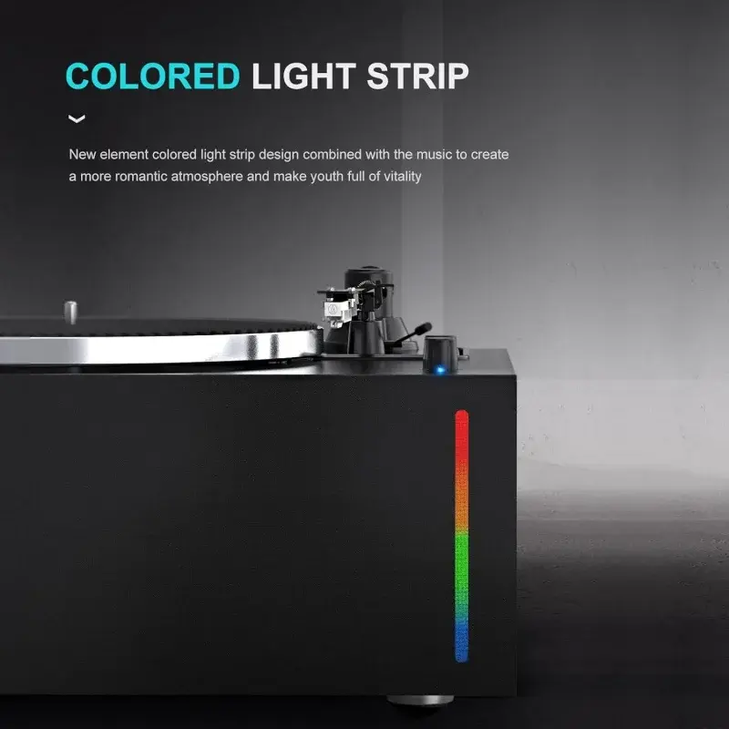 Platenspeler Alles-In-Één Draaitafel Voor Vinylplaten Ingebouwde Hifi Stereo Speakers Draadloze Riemaandrijving Met Kleurrijke Lichtstrip