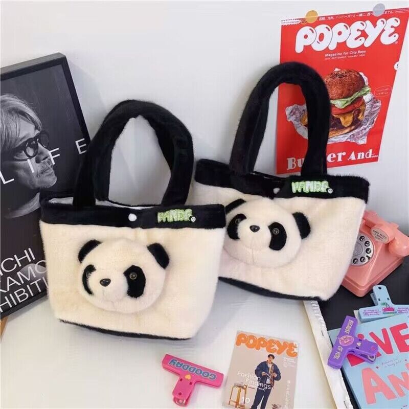 High-capacity Panda Plush Backpack High Quality Toy Plush Schoolbags Adjustable Panda Flower Crossbody Bag