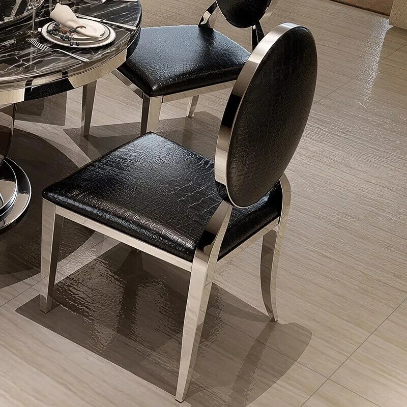 Silla de comedor de acero inoxidable, moderna y minimalista, para el hogar, hotel, sala de estar, mesa de comedor, tela de cuero y metal