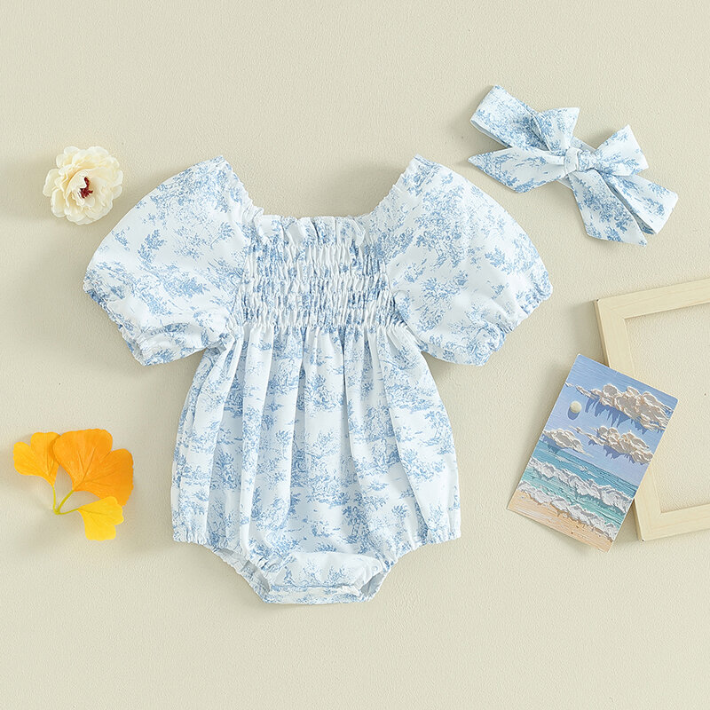 Lioraitiin-Barboteuse à imprimé floral pour bébé fille de 0 à 18 mois, vêtements froncés à manches bouffantes, combinaisons pour nourrissons avec bande de sauna