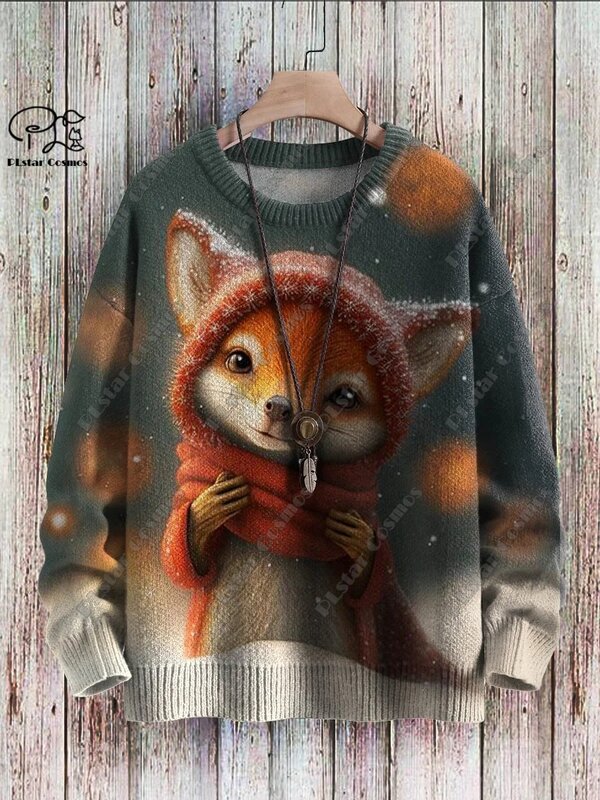 Suéter con estampado 3D de animales para hombre y mujer, suéter informal de invierno con estampado de Arte de zorro, auténtico y feo, estilo retro, novedad
