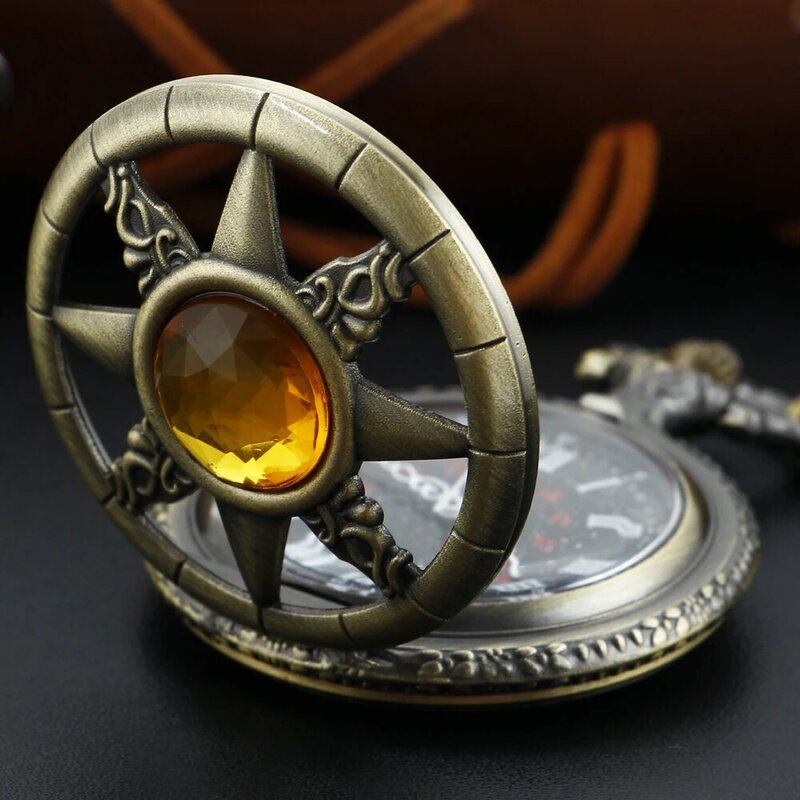 Squisita stella in rilievo arancione gemma orologio da tasca al quarzo Vintage ciondolo collana braccialetto orologio da uomo e da donna regalo