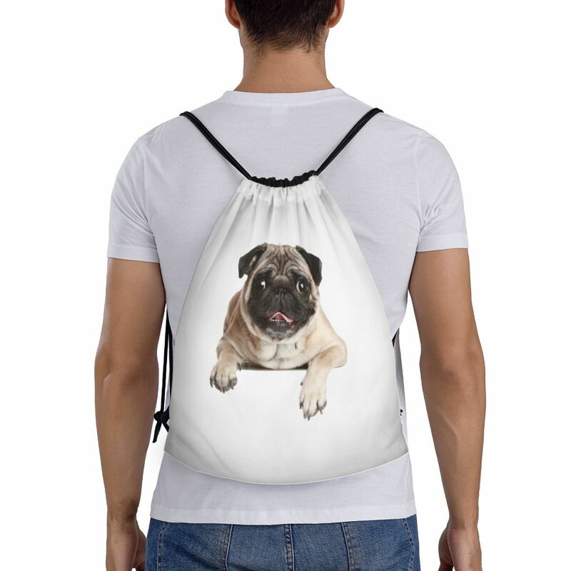 Custom Mooie Pug Hond Trekkoord Tas Voor Winkelen Yoga Rugzakken Vrouwen Mannen Sport Gym Sackpack