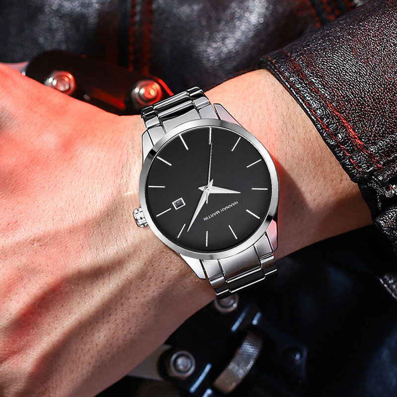 Relógio esportivo impermeável de aço inoxidável masculino, quartzo, preto completo, calendário, marca superior, moda de luxo, negócios