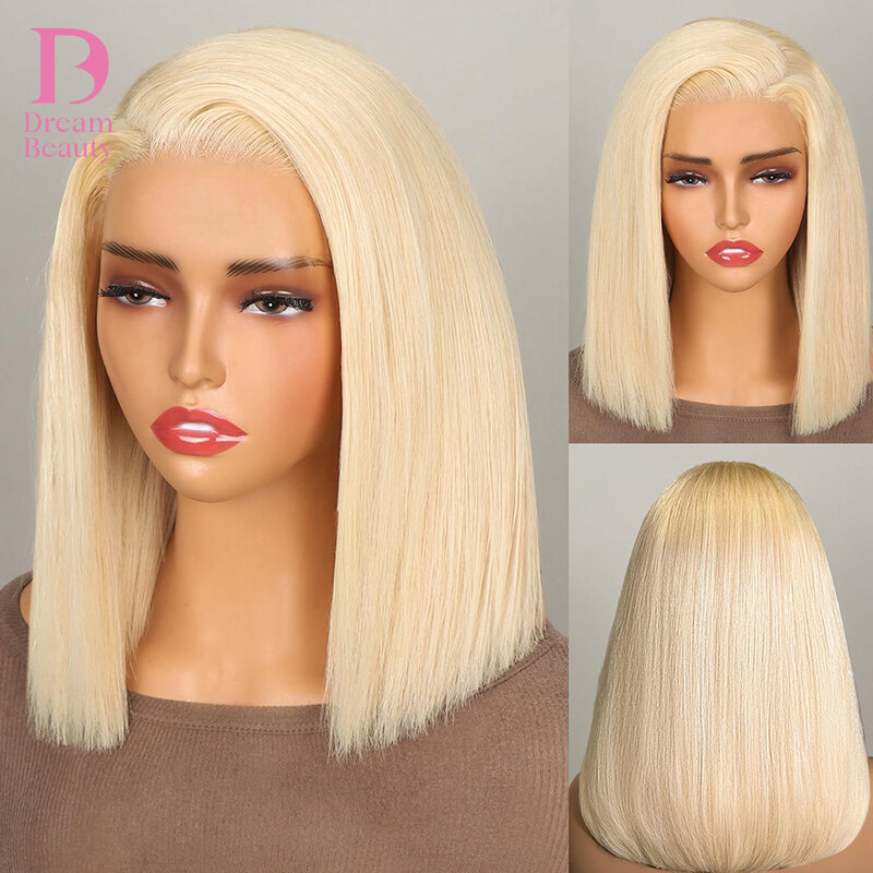 Peluca de cabello humano liso con cierre Frontal para mujer, postizo de encaje Frontal, color rubio 613 HD, transparente, 13x4, 5x5, sin pegamento