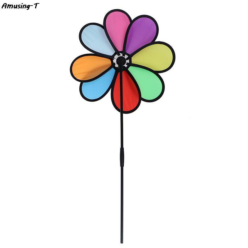 Outdoor Decor Colorful Rainbow Dazy Flower Spinner Wind Windmill Garden Yard Kids Toys