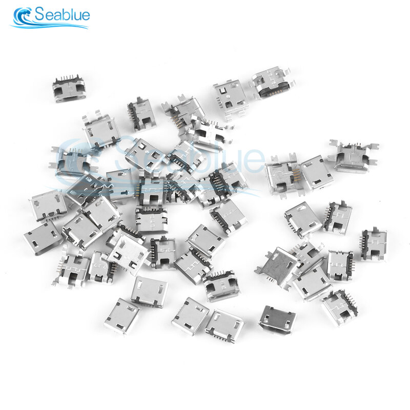 50/100PCS USB Connector Set All Copper Micro-USB 5 Pin Socket Jack 10 Models USB Socket Female Chassis Connector Wire Connectors