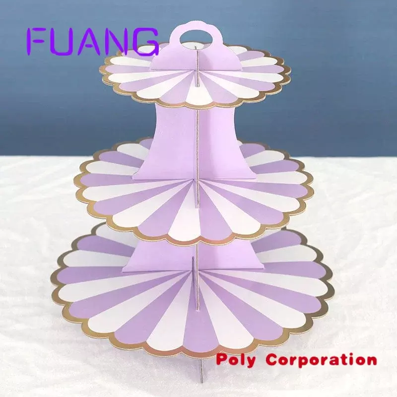 Custom  Celebraiton  3 Layer diverse Size Cake Stands Disposable round purple Paper Cake Stand Tools
