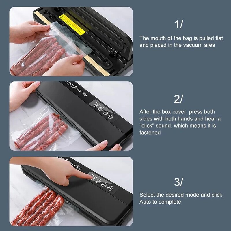 Food Vacuum Sealer Machine Dry and Moist Food Modes 60KPA Automatic For Food Preservation Vacuum Food Sealer With 10Pcs Bags