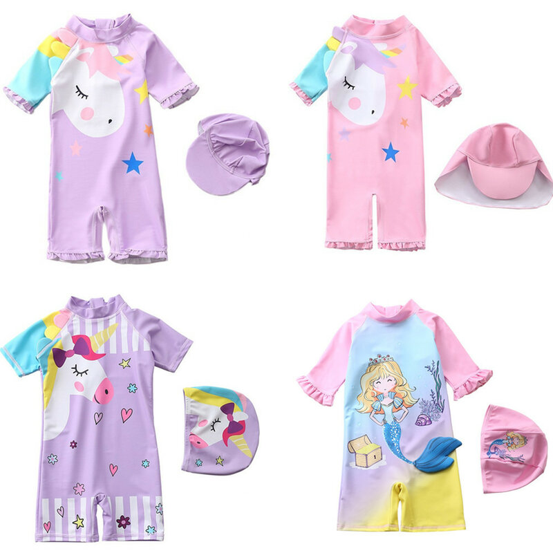 Happyflute Baju Renang Pony Lengan Panjang Satu Potong Anak Laki-laki & Perempuan Baru 7-24Kg Baju Renang Bayi Putri Lucu untuk Musim Panas