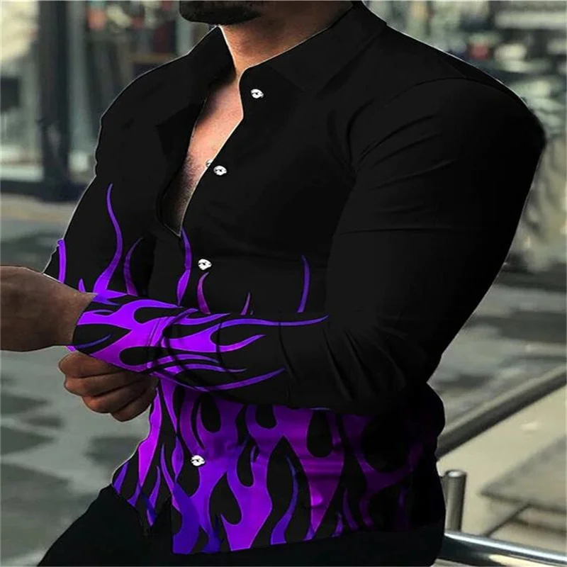 2024 Men's Shirt 3D Printing Ruby Lilac Outdoor Street Long sleeved Clothing Fashion Design Casual Soft