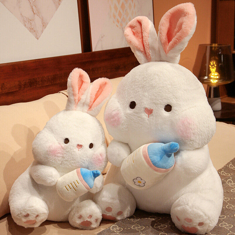 Cute Feeding Milk Bottle Rabbit peluche Toydoll Kids Throw Pillow Girl Birthday Gift Princess Ragdoll