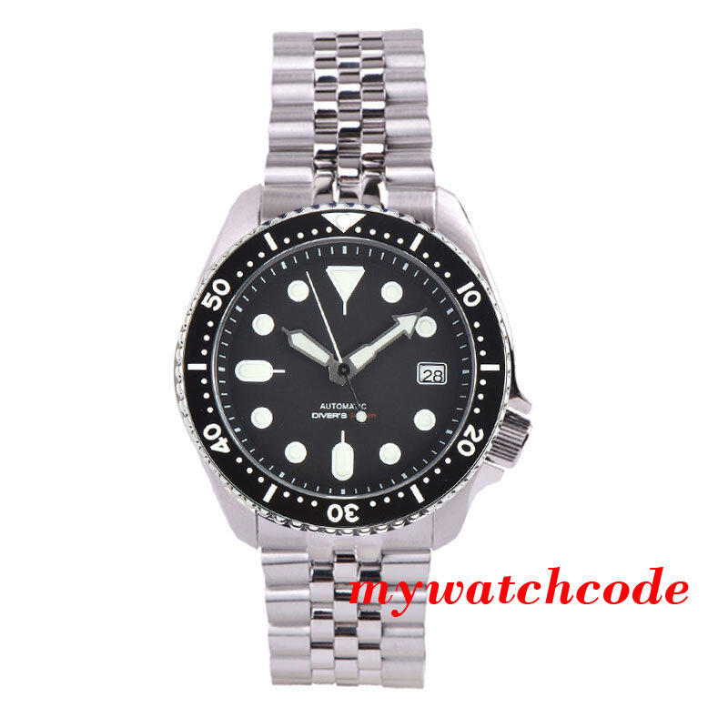 Relógio mecânico Tandorio-SKX Mod para homens, relógio de pulso em aço inoxidável, Nh35a, pulseira bisel, Nh35a, luxo, pulseira de mergulho
