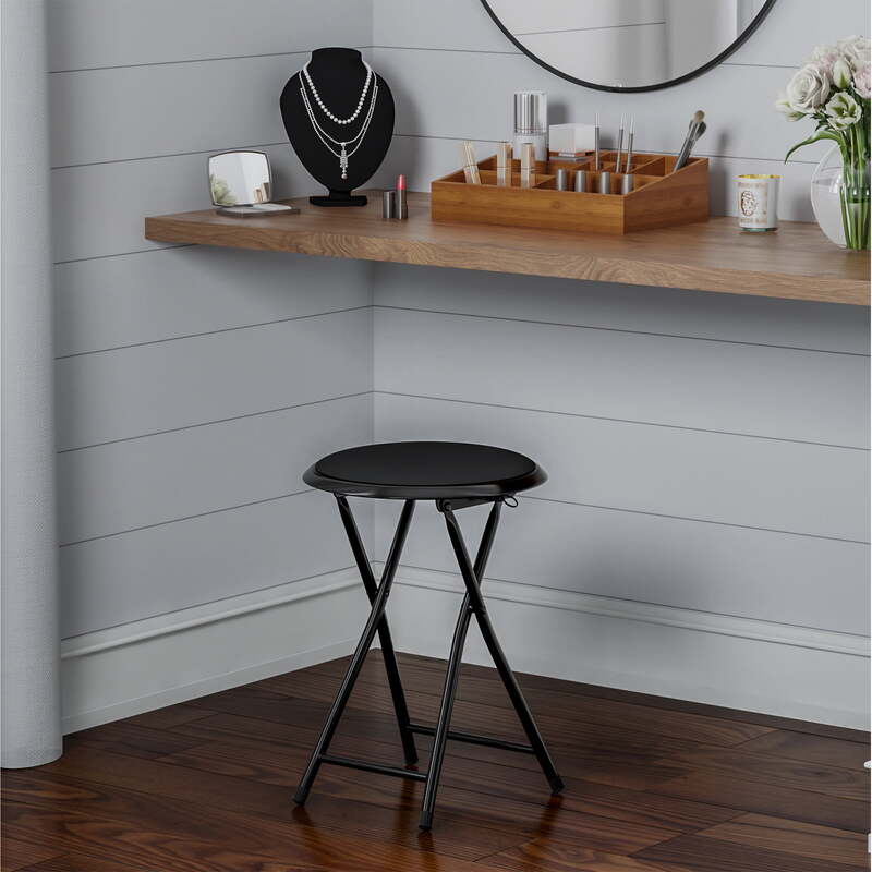 Kryty 18-calowy stołek barowy stołek kuchenny składane metalowe czarne stołki barowe