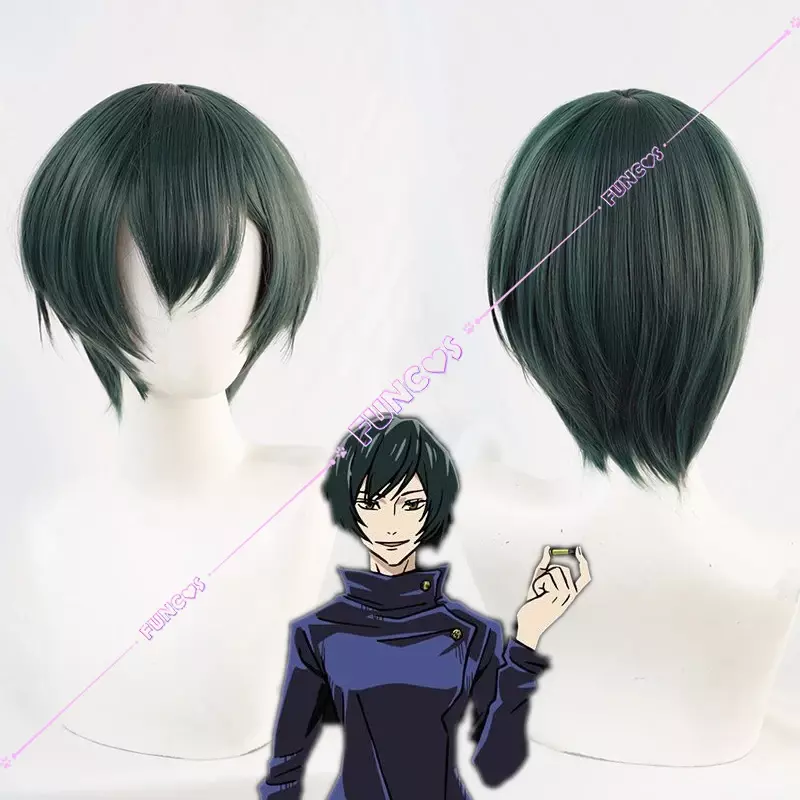 Anime Jujutsu Kaisen Season 2 Zenin Maki Cosplay disfraz peluca azul oscuro capa gafas tatuaje verde peluca corta Shibuya Incident Arc