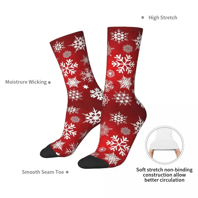 Calcetines de copos de nieve de Navidad para hombre y mujer, medias absorbentes de sudor, calcetines largos para todas las estaciones, accesorios para regalo de cumpleaños