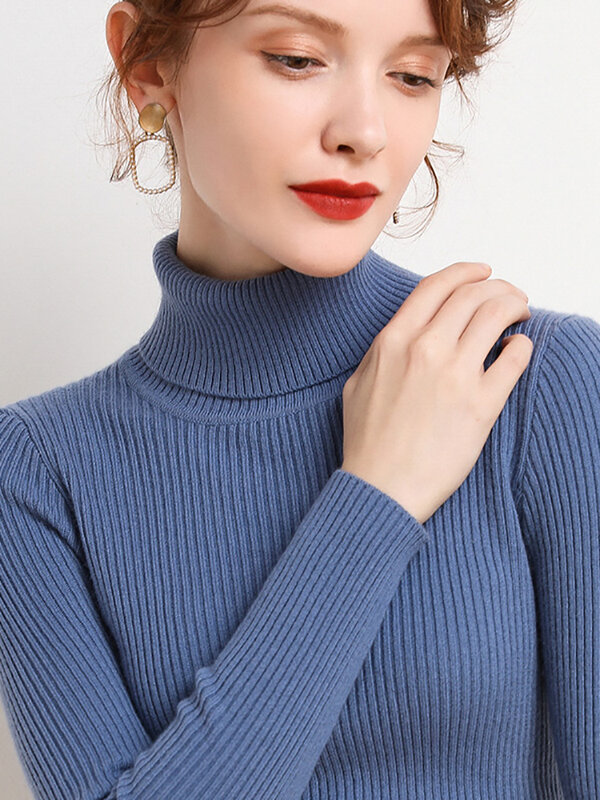 Heliar Sweater rajut leher Turtleneck, Sweater rajut, pullover kasmir, Sweater lembut dasar untuk wanita, Sweater musim gugur, 2024