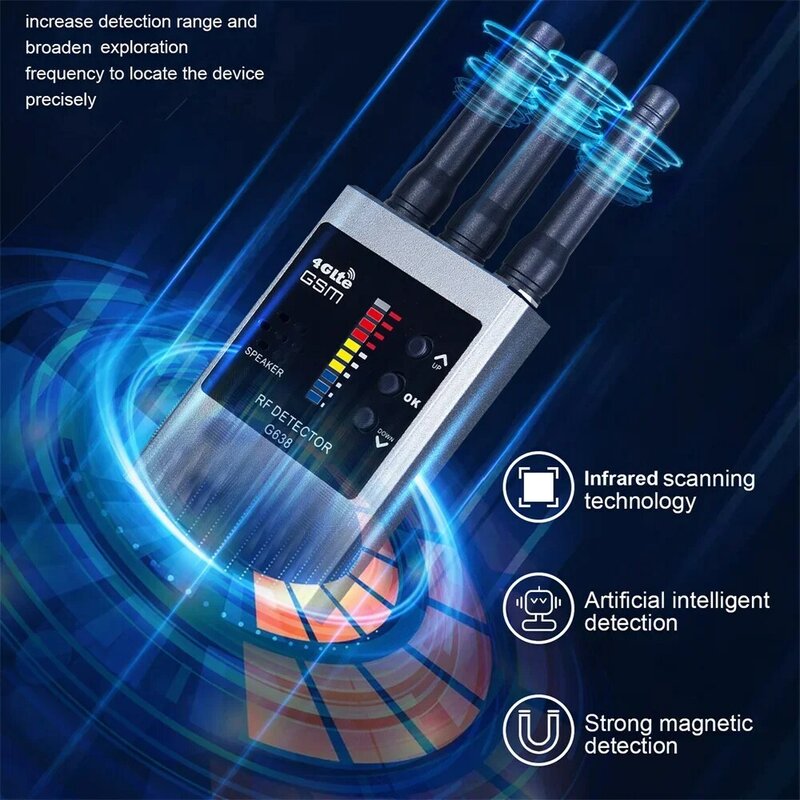 RF Signal Detector Bug GSM GPS Tracker, Mini Camera Scanning, Anti Spy Hacking Gadget, Bloqueador de sinal, Profissional completo