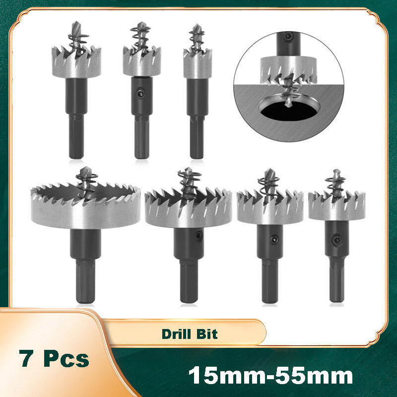 7Pcs HSS Hole Saw 15mm-75mm Stainless Steel Metal Hole Opener Set Tip Drill Bit Hole Saw Cutter for Metal Alloy PVC Drilling