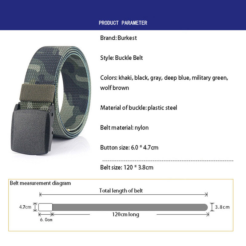 New 3.8cm Nylon Non-Metallic Plastic Steel Buckle Waist Belt For Middle-Aged And Young Tactical Training Black Casual Jeans Belt