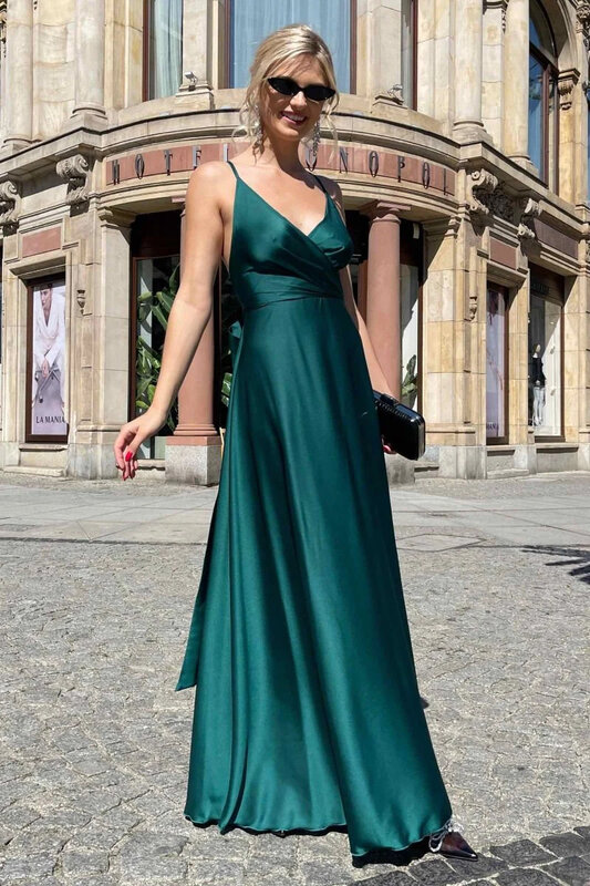 Vestido de dama sexy decote em v feminino, Split Spaghetti Dress, A-Line, Elegante, Party Club Wear, Evening Prom, Personalizado