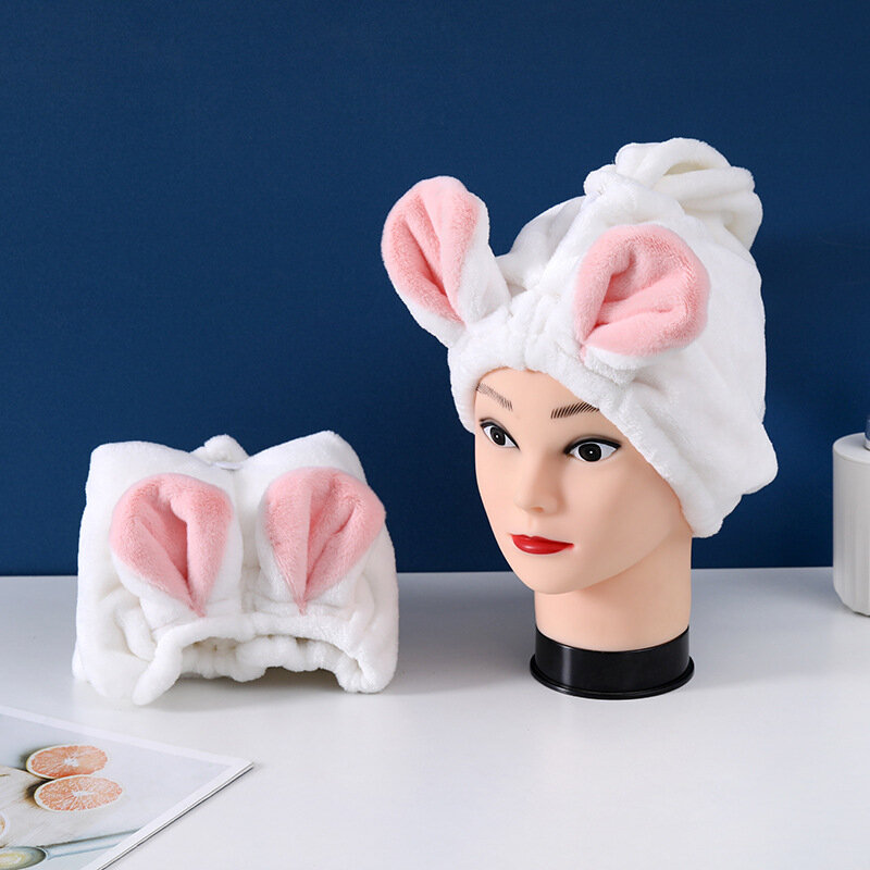 Kobiety śliczne ręcznik do suszenia włosów czapka uszy królika czepek prysznicowy Super chłonny szybkoschnąca łazienka suszenie włosów kapelusz ręczniki