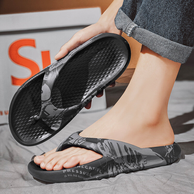 Summer New Men's Outdoor Beach Sandals Printed Fashion Slippers Men's Slippers Flat Sandals Home Non-slip Casual Flip Flops