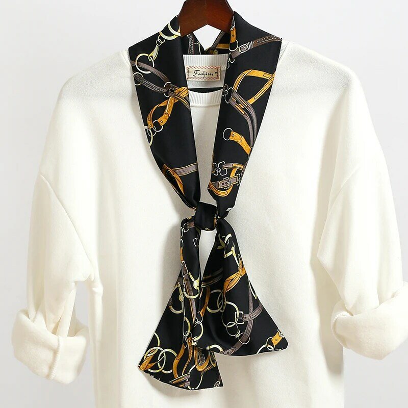 Bufanda de seda larga con estampado para mujer, pañuelo elegante para el cuello, cinta para la cabeza, lazo para bolso, ASA, decoración, Foulard, pañuelo para el cuello