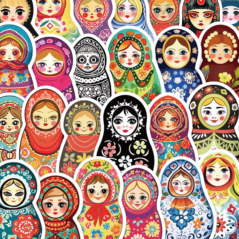 Autocollants poupées russes, 52 pièces, stickers décoratifs, style rétro européen et américain, pour bagages, iPad, salariés, planche Lotion, DIY