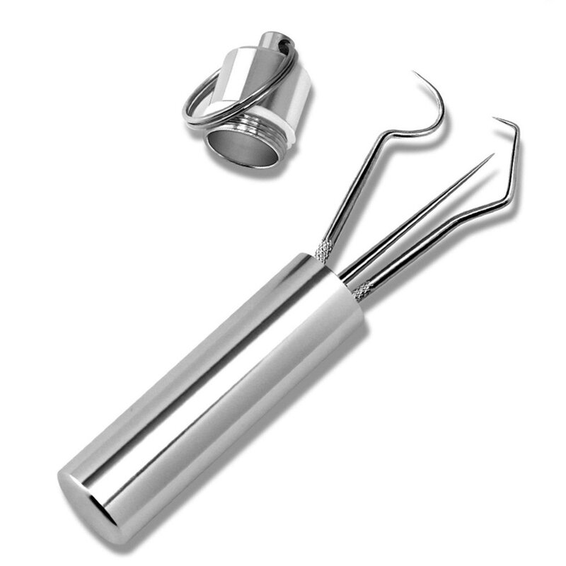 1 conjunto conjunto de palito metal aço inoxidável dentes limpeza dental higiene oral limpo portátil reutilizável com tubo de armazenamento