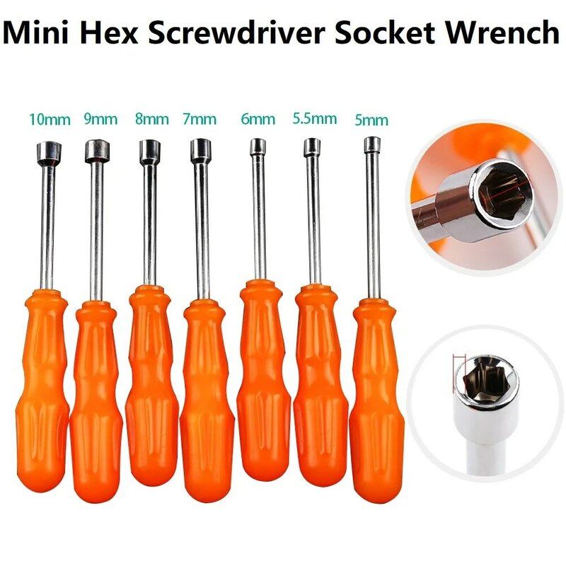 Mini Hex Bit Screwdriver Socket Wrench, Chave de fenda eficiente, Nut Shank Drill Adapter Tools, Forjando aço carbono, 5mm, 10mm