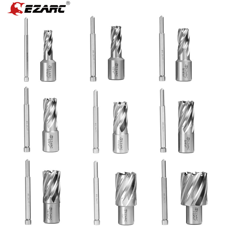 EZARC HSS 금속 스테인리스 스틸 드릴링용 고리형 커터, 1 인치 절삭 깊이, 마그네틱 드릴 프레스, 파일럿 핀 포함