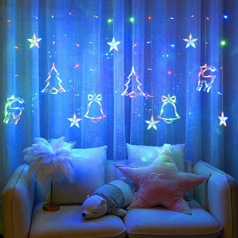 Gwiazda LED księżycowa kurtyna girlanda z lat bajkowe oświetlenie łańcuchy świetlne dekoracja do domu do sypialni imprezę nowy rok wróżka świąteczna bajkowe oświetlenie