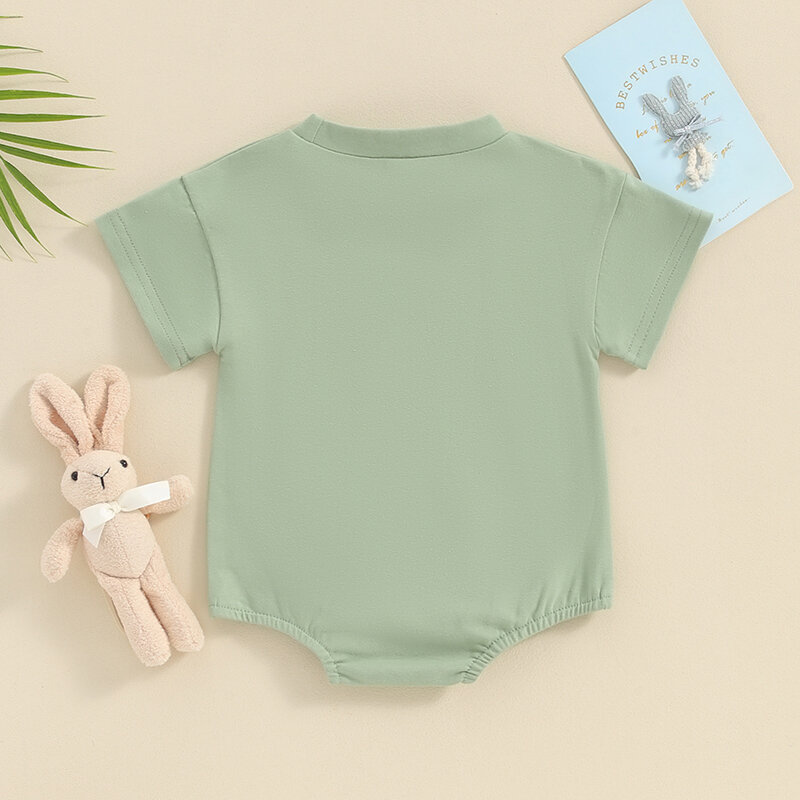 Baju monyet bayi baru lahir, Jumpsuit longgar cetakan kelinci/huruf lengan pendek musim panas musim semi bayi laki-laki perempuan