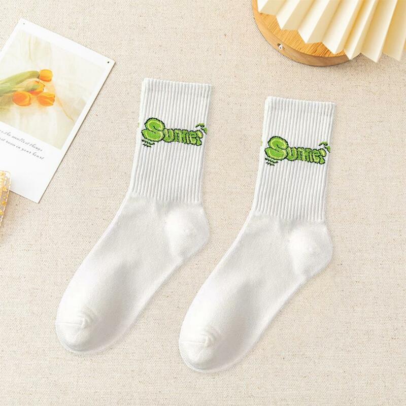 High Elastic Socks Cartoon Print Couple Sport Socks for Spring Autumn Funny Middle Tube Socks for Men Women Soft Breathable Long