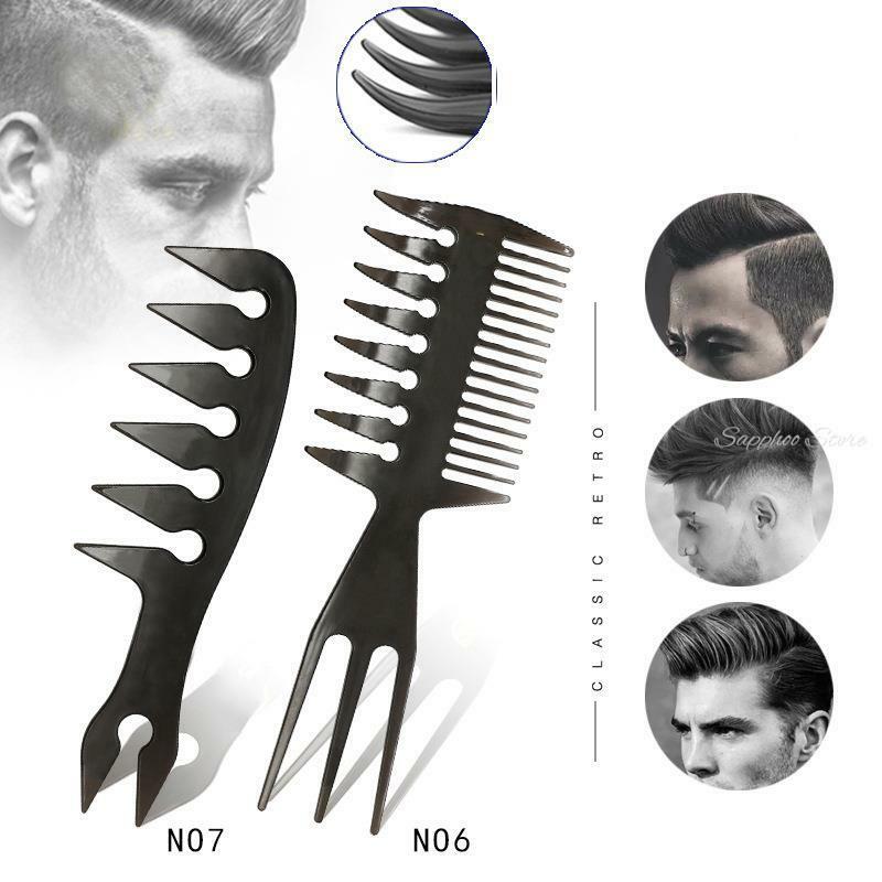 Peigne de coiffure en plastique pour hommes, fourche à tête d'huile, fourche à dos, 2 peignes, style rétro, dents plates et larges, barbier, 1PC, G0417
