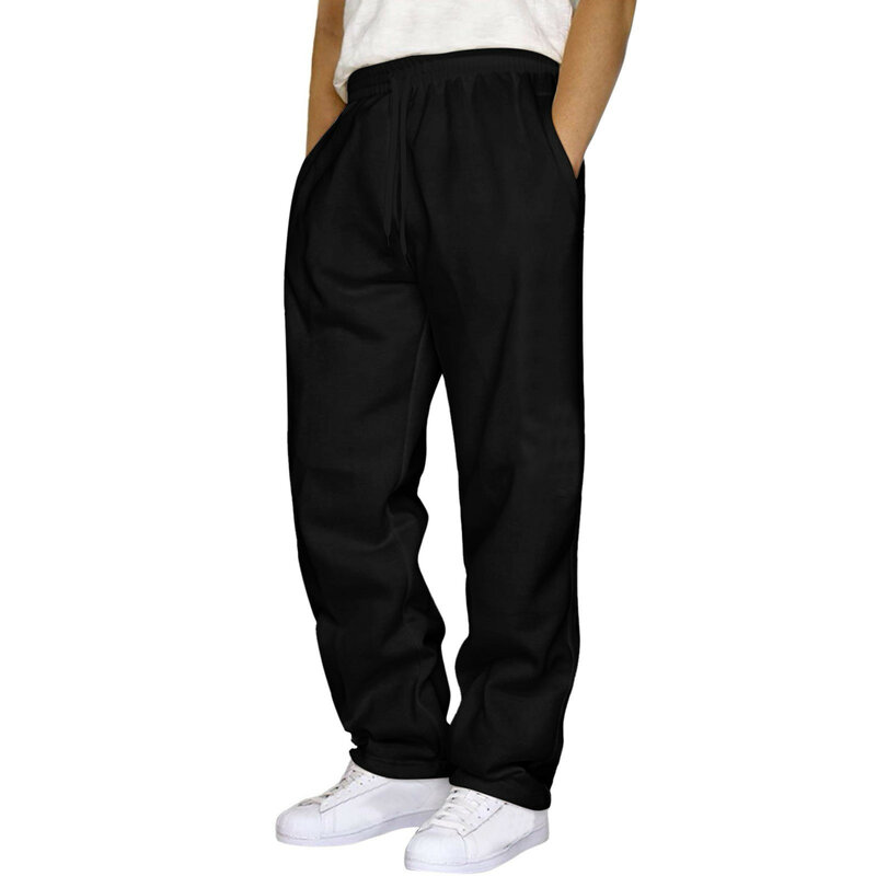 Pantalones de chándal de Color liso para hombre, ropa deportiva informal de Hip Hop con cordones y bolsillo, chándal de entrenamiento, ropa de calle