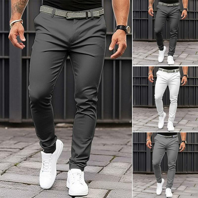Slim Fit Suit Pants Men's Slim Fit Business Office Trousers with Slant Pockets Zipper Fly Solid Color Suit Pants for Workwear