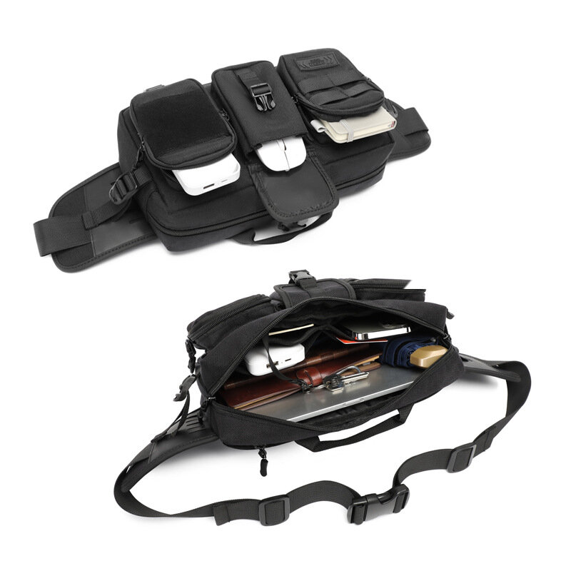 OZUKO tas selempang pengisi daya USB Pria, tas kurir perjalanan pendek modis tahan air untuk pria